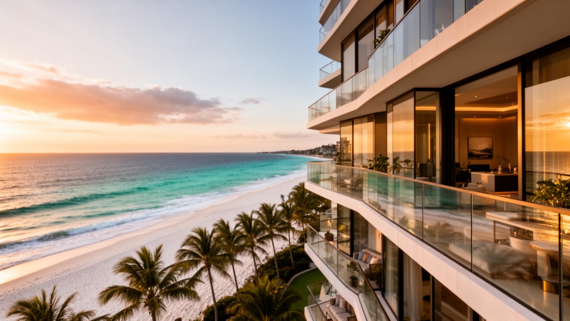 Luxury beachfront apartment on the Gold Coast at sunset